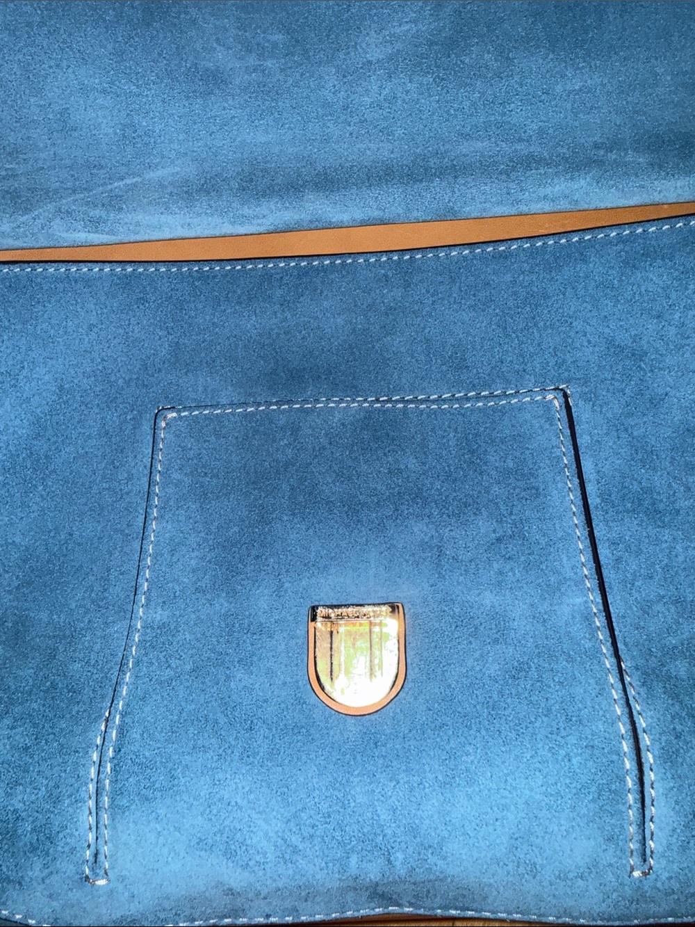 Michael Kors Romy Blue Suede Satchel with Tan Leather Trim and Strap - Picture 3 of 8